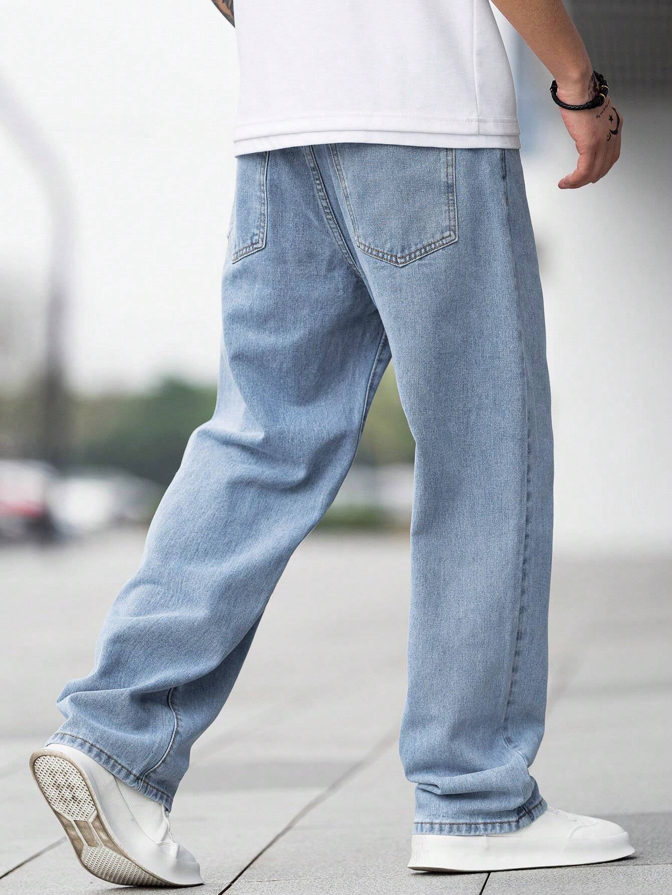 GALLERY FADE Loose Fit Men'S Cotton Jeans with Slant Pockets Baggy Long Washed Skater Jean Cargo Plain Light Blue Going Out Y2K Friends Urban Going Out Commute Work Vacation