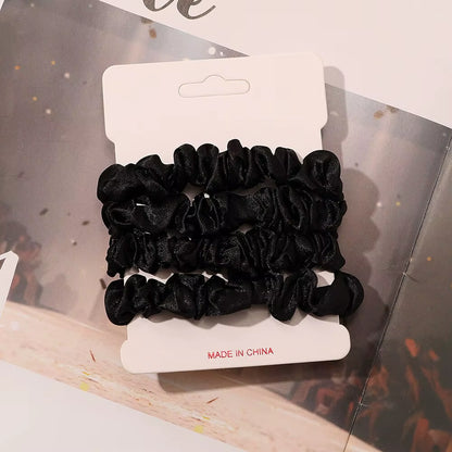 4Pcs Pure Silk Skinnies Small Scrunchie Set Hair Bow Ties Ropes Bands Scrunchy Elastics Ponytail Holders for Women Girls