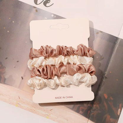 4Pcs Pure Silk Skinnies Small Scrunchie Set Hair Bow Ties Ropes Bands Scrunchy Elastics Ponytail Holders for Women Girls