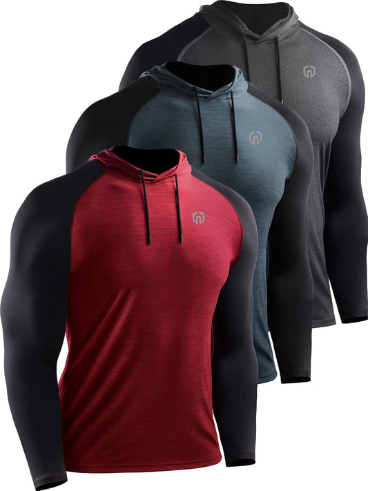 Men'S Dry Fit Athletic Shirt Workout Running Long Sleeve Shirts with Hoods