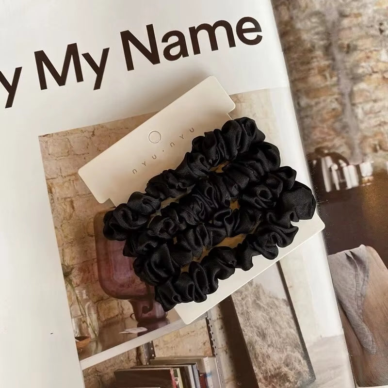 4Pcs Pure Silk Skinnies Small Scrunchie Set Hair Bow Ties Ropes Bands Scrunchy Elastics Ponytail Holders for Women Girls