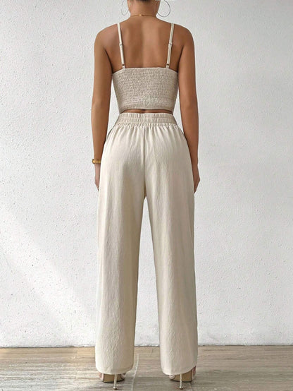 Breezaya Women'S Push-Up Bra Cup Strap Top with Bowknot, Elastic Straight Pants, Holiday 2Pcs Set