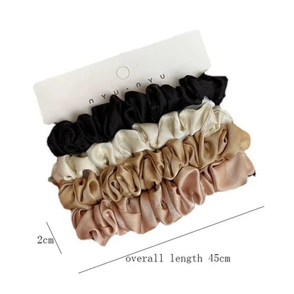 4Pcs Pure Silk Skinnies Small Scrunchie Set Hair Bow Ties Ropes Bands Scrunchy Elastics Ponytail Holders for Women Girls